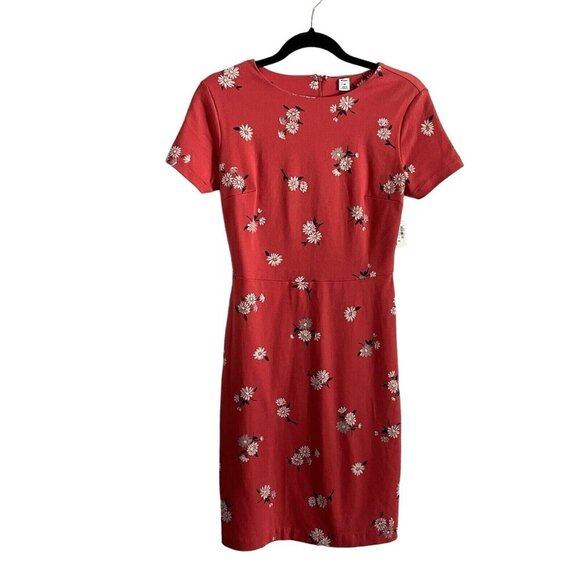 Old Navy Women Size XS Red Floral Ponte Knit Short Sleeve Sheath Dress NWT - Picture 2 of 10